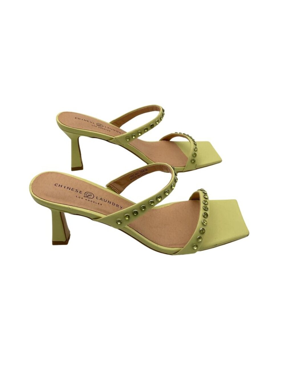 Chinese Laundry Los Angeles Ladies Yo Yo Heeled Embellished Chartreuse Sandals 1 - Picture 5 of 6